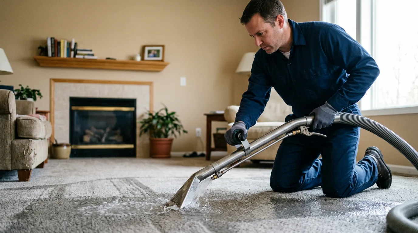 Water damage restoration technician working near Rockford, IA